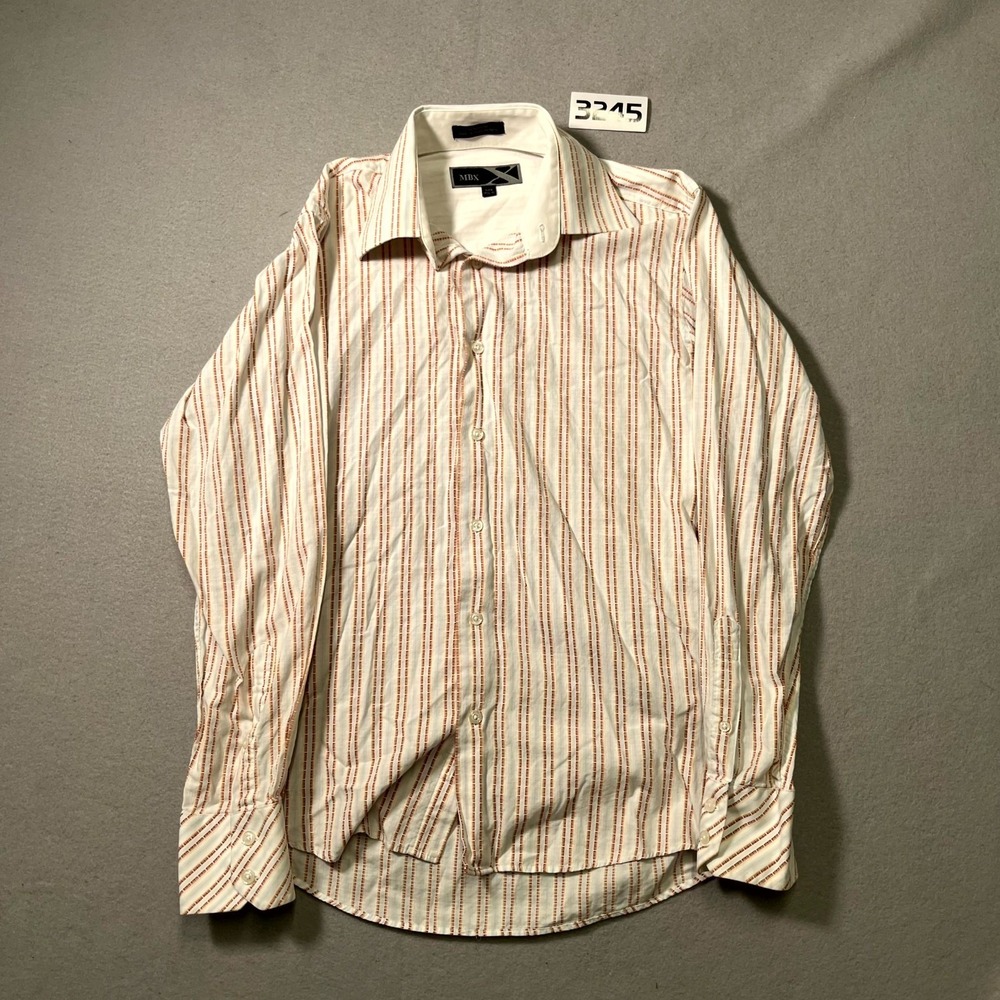 MBX‎ Dress Shirt Mens Small White Orange Striped Cotton Career Formal Business